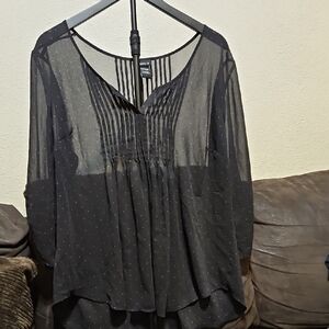 Torrid Black Sheer Blouse with Subtle Dot Pattern